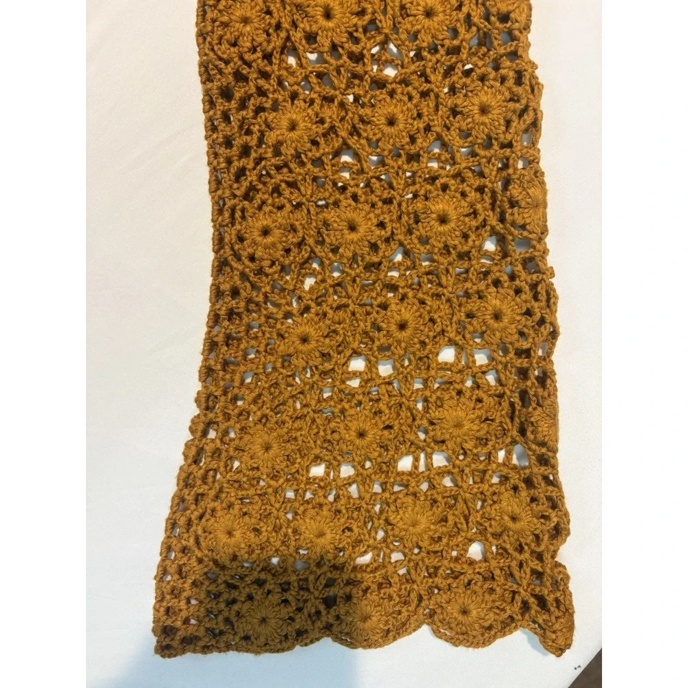 Love Colette Sweater Ladies Large Hippie Crochet Bell Sleeve Mustard Boho